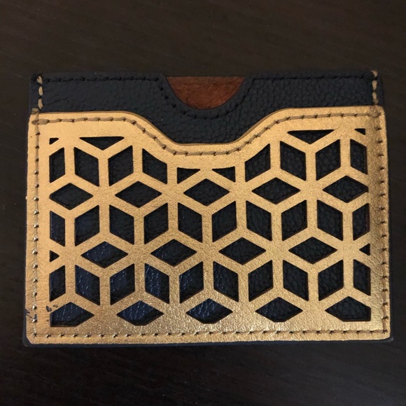 Anthropologie Handbags - Credit Card/ID Holder Blue with Gold Exterior